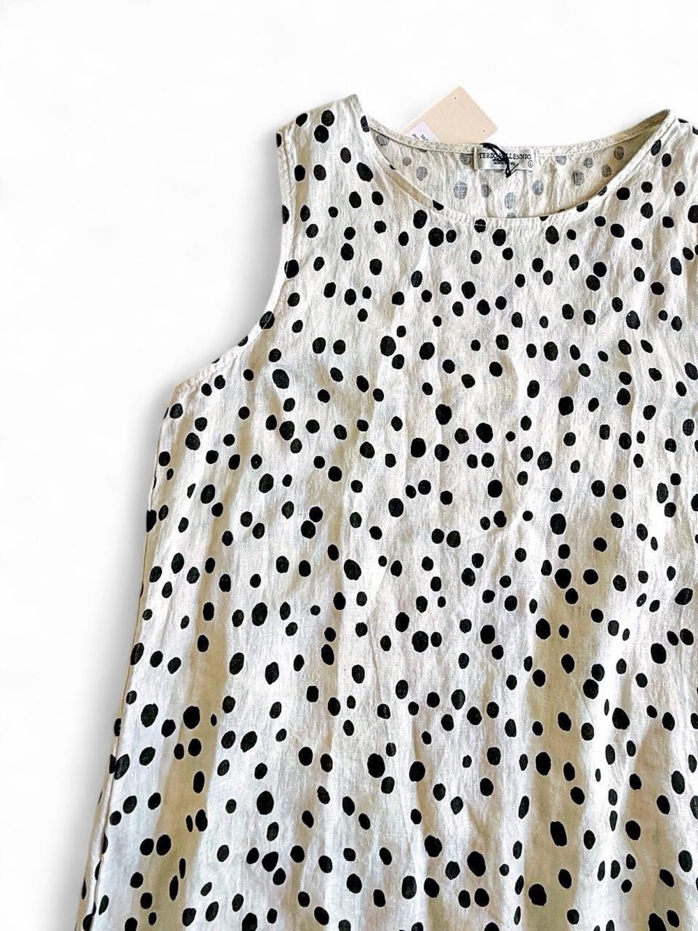 NWT Terzo Millennio Italy Linen Sleeveless Polka Dot Dress Size Large